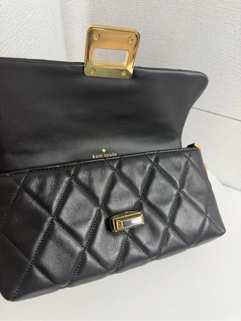 Kate Spade Carey Quilted Mini Black Leather Crossbody Gold & Dust Bag $329 — NWT - Picture 12 of 16